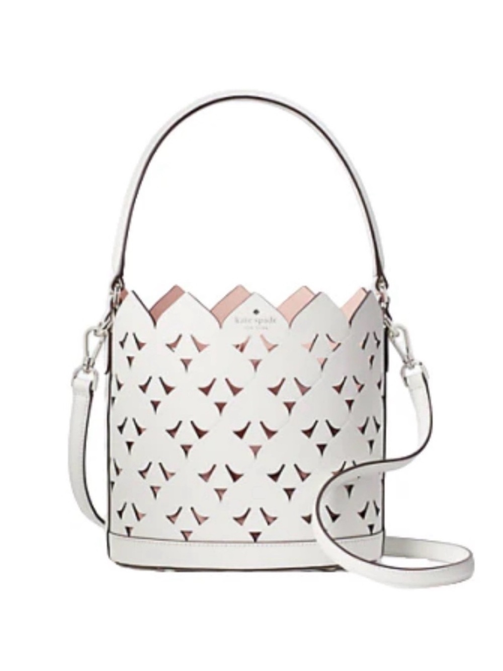Kate Spade Dorie Small White Leather Crossbody Bucket Bag w/ Blush Insert NWOT